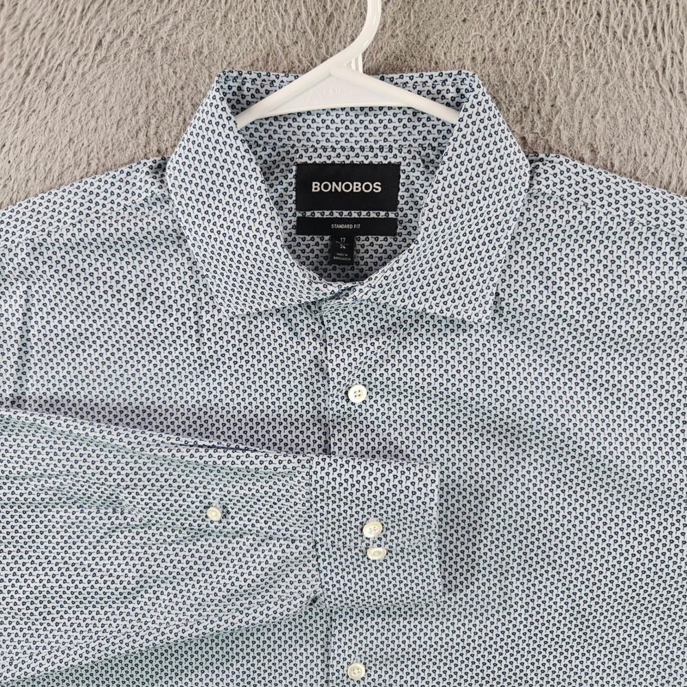 Bonobos Mens Standard Fit Blue White Floral Micro Print Button Down Shirt 17/34‎